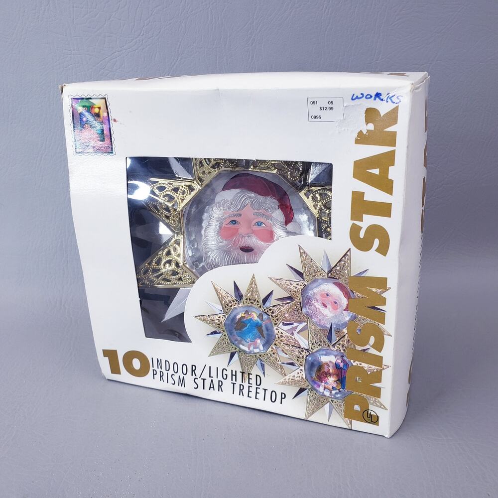 Vintage Christmas Santa Prism Star Tree Topper Lighted Kitschy Decoration